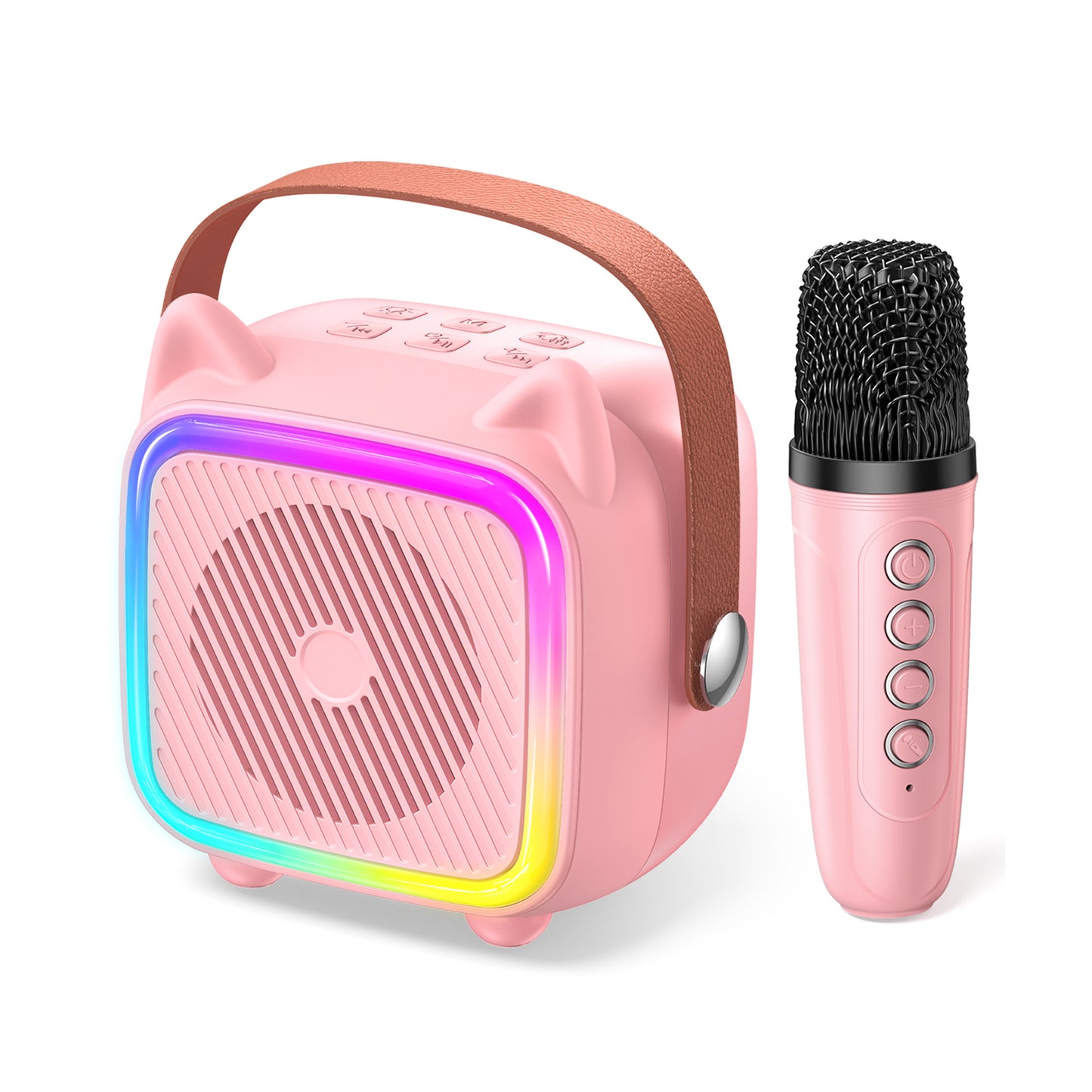 SXH Mini Karaoke Machine for Kids Portable Karaoke Machine with Bluetooth Wireless Microphone and Light Include 64GB-TFcard Toys Gifts for 3-14 Years Old Girls Boys (Pink 1 Mic)