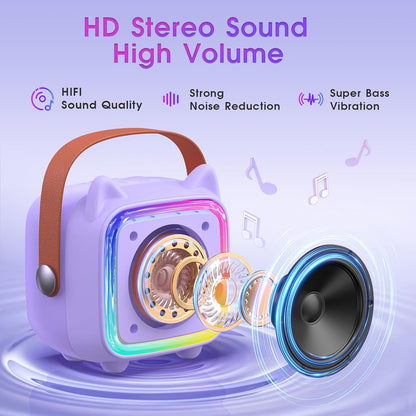 Mini Karaoke Machine for Kids: SXH Portable Karaoke Machine with Bluetooth Wireless Microphone and Light Include 64GB-TFcard Toys Gifts for 3-14 Years Old Girls Boys (Purple 1 Mic)