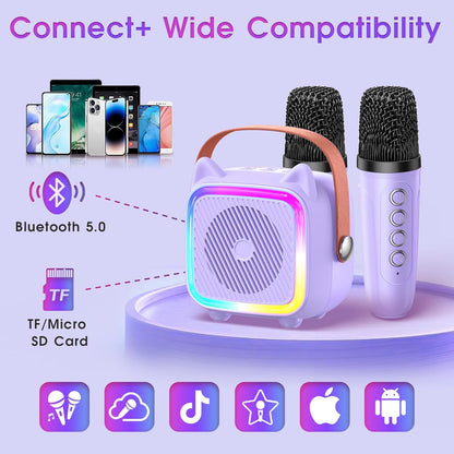 Mini Karaoke Machine for Kids: SXH Portable Karaoke Machine with Bluetooth Wireless Microphone and Light Include 64GB-TFcard Toys Gifts for 3-14 Years Old Girls Boys (Purple 1 Mic)