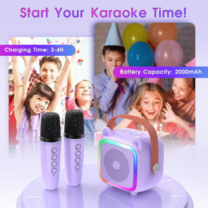 Mini Karaoke Machine for Kids: SXH Portable Karaoke Machine with Bluetooth Wireless Microphone and Light Include 64GB-TFcard Toys Gifts for 3-14 Years Old Girls Boys (Purple 1 Mic)