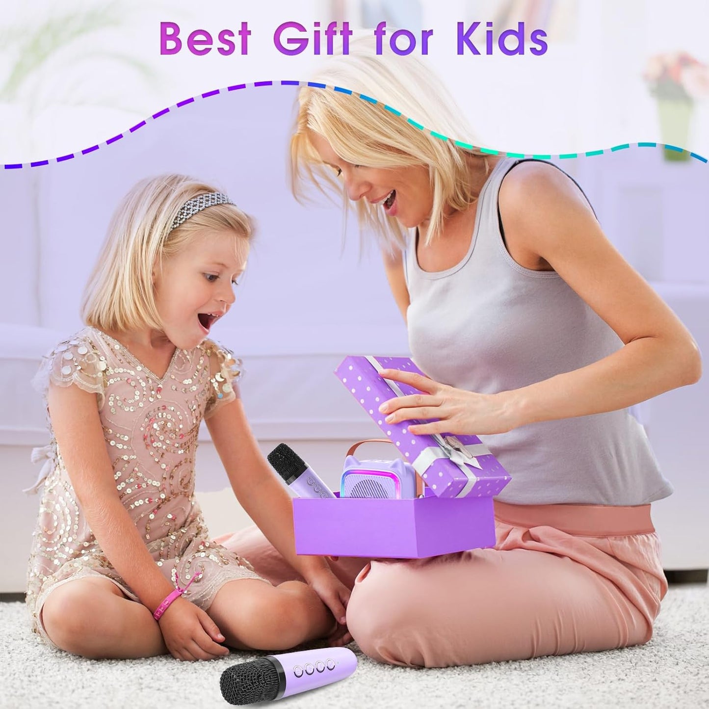 Mini Karaoke Machine for Kids: SXH Portable Karaoke Machine with Bluetooth Wireless Microphone and Light Include 64GB-TFcard Toys Gifts for 3-14 Years Old Girls Boys (Purple 1 Mic)