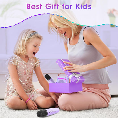 Mini Karaoke Machine for Kids: SXH Portable Karaoke Machine with Bluetooth Wireless Microphone and Light Include 64GB-TFcard Toys Gifts for 3-14 Years Old Girls Boys (Purple 1 Mic)