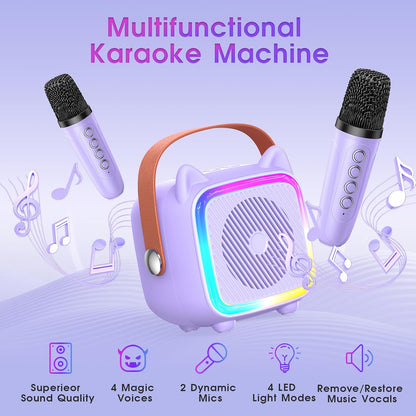 SXH Mini Karaoke Machine for Kids Portable Karaoke Machine with 2 Bluetooth Wireless Microphones and Light Include 64GB-TFcard Toys Gifts for 3-14 Years Old Girls Boys (Purple 2 Mics)